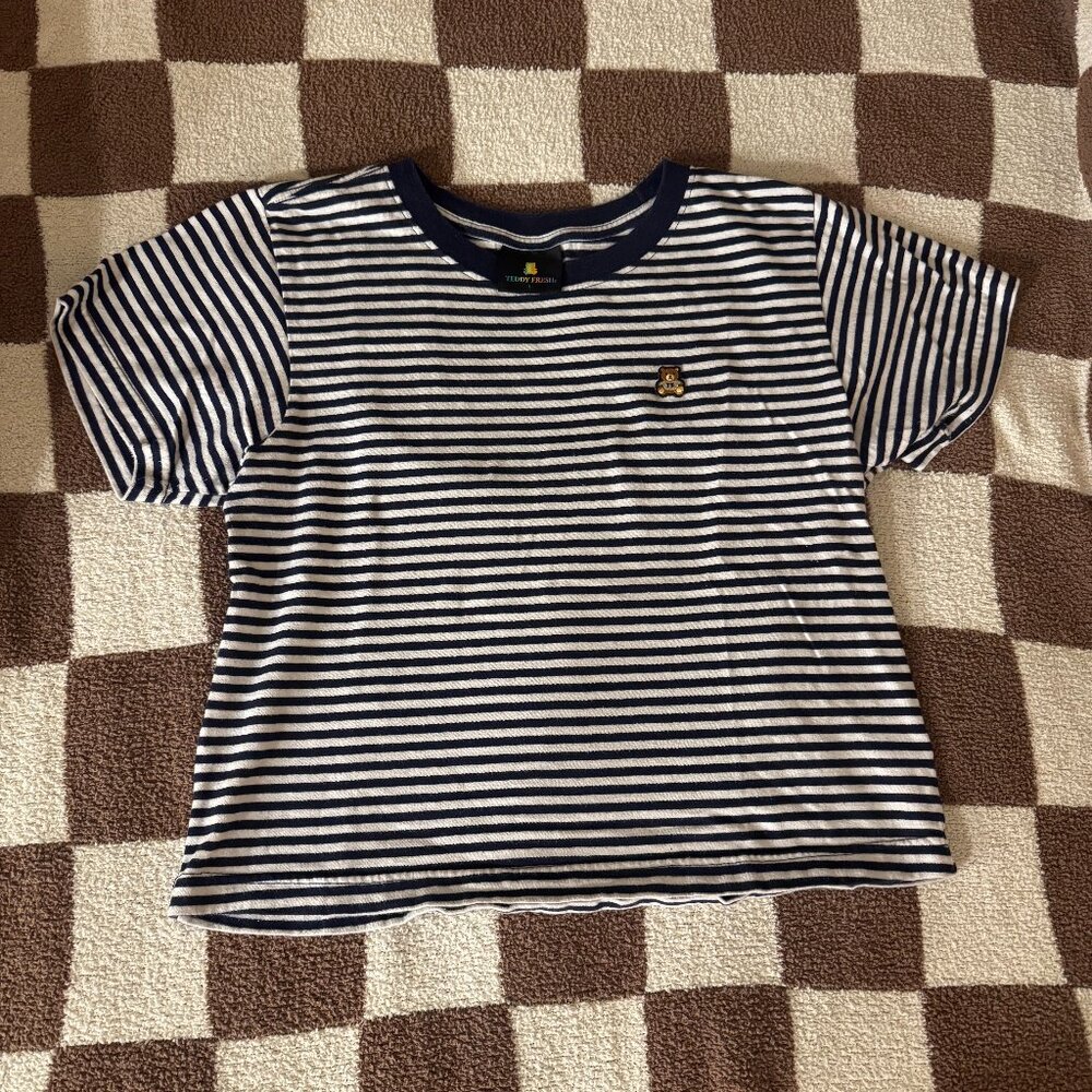 Teddy Fresh Striped White and Blue Crop Top